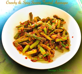 Crunchy spicy sesame toasted asparagus